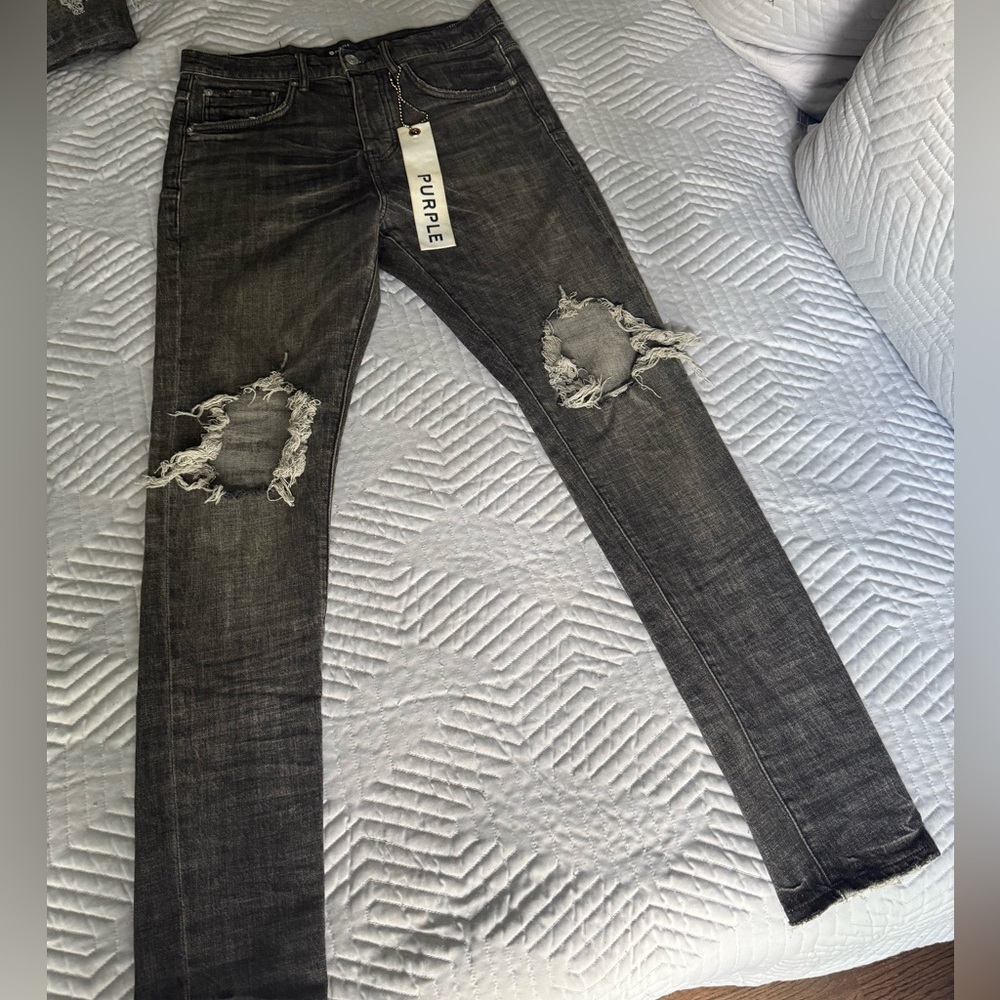 Purple Men's Distressed Gray Skinny Jeans